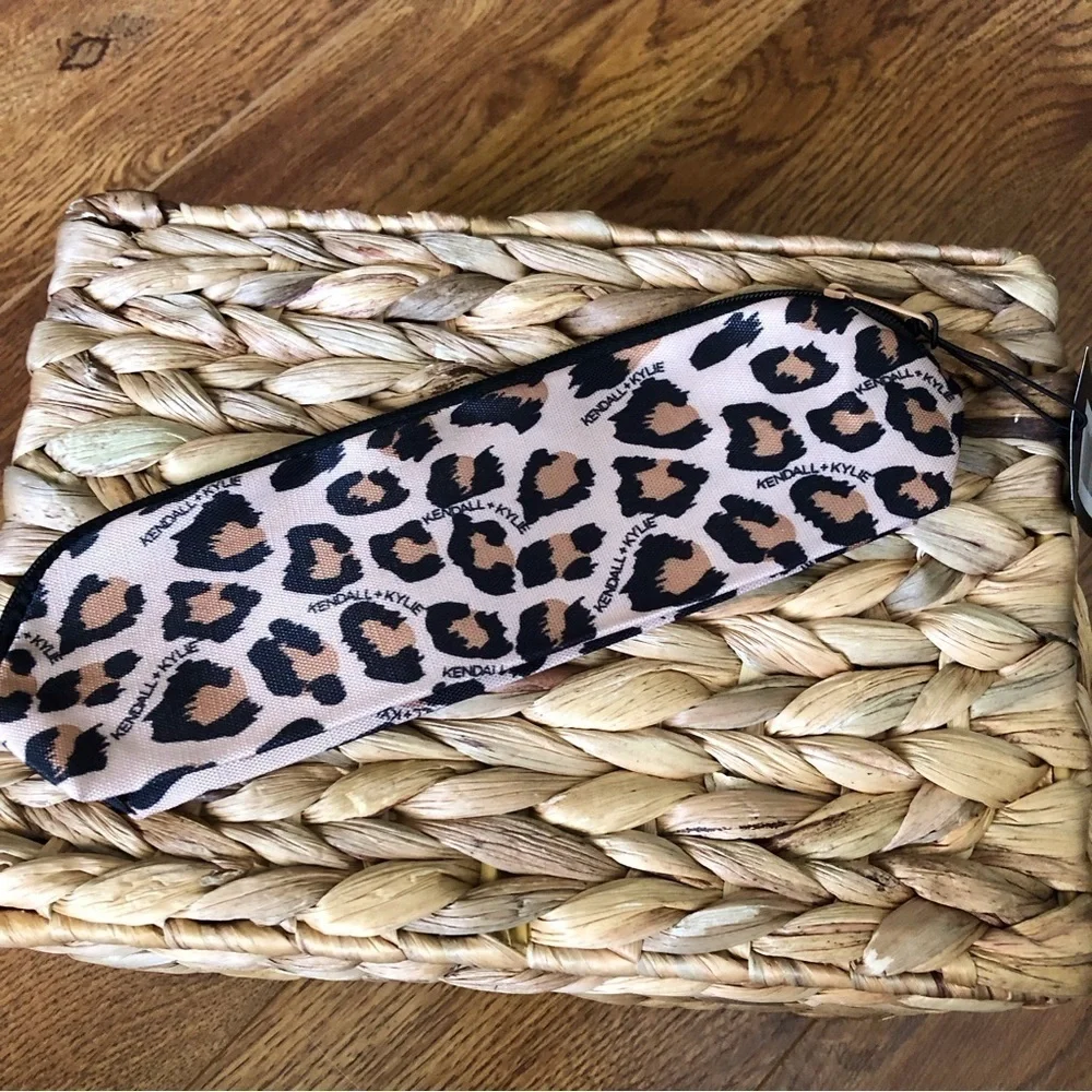 Kendall & Kylie brown animal print small zippered cosmetic bag